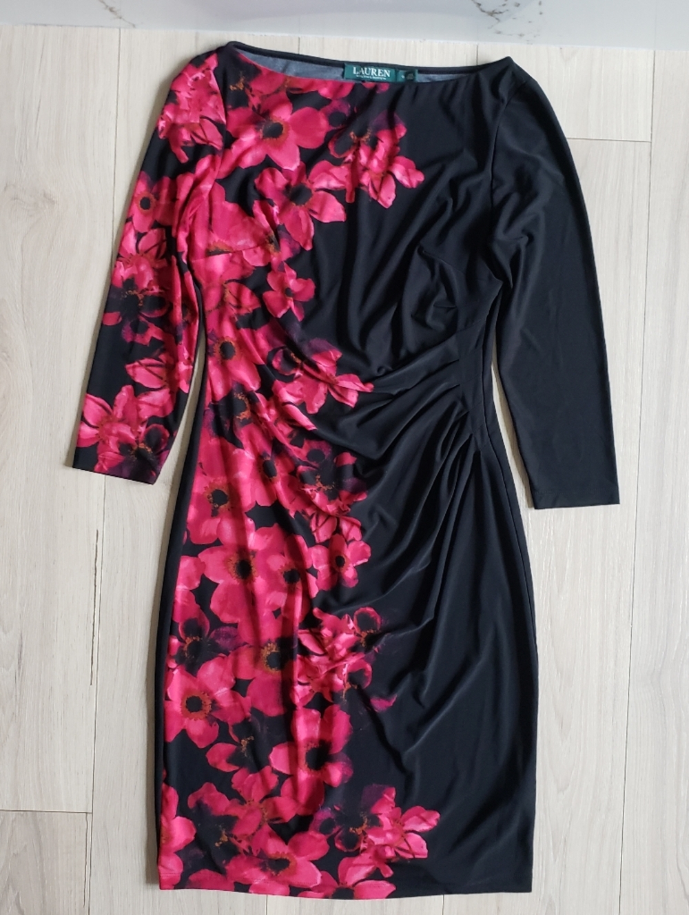 Ralph Lauren Black Dress‎ with Pink Floral Accents